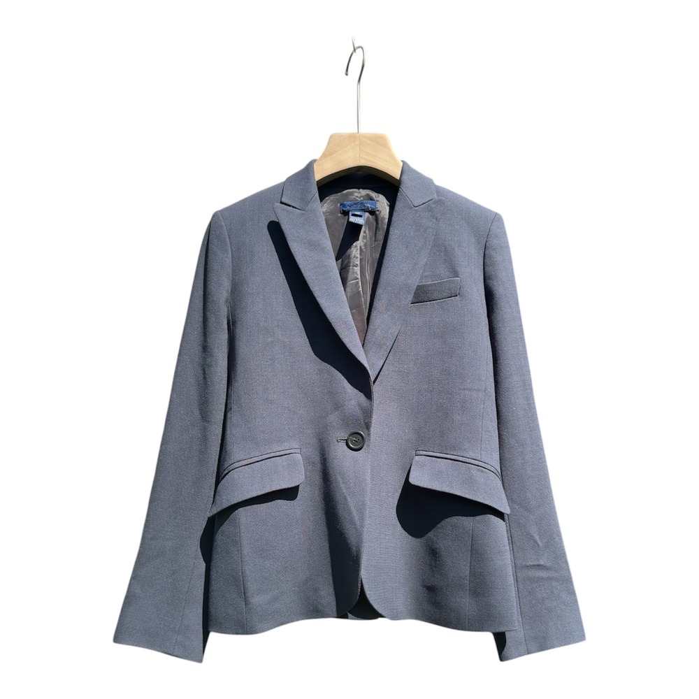 J Crew 100% Wool Twill Navy‎ Blue Single Button Blazer Fitted Sz 2P Quiet Luxury